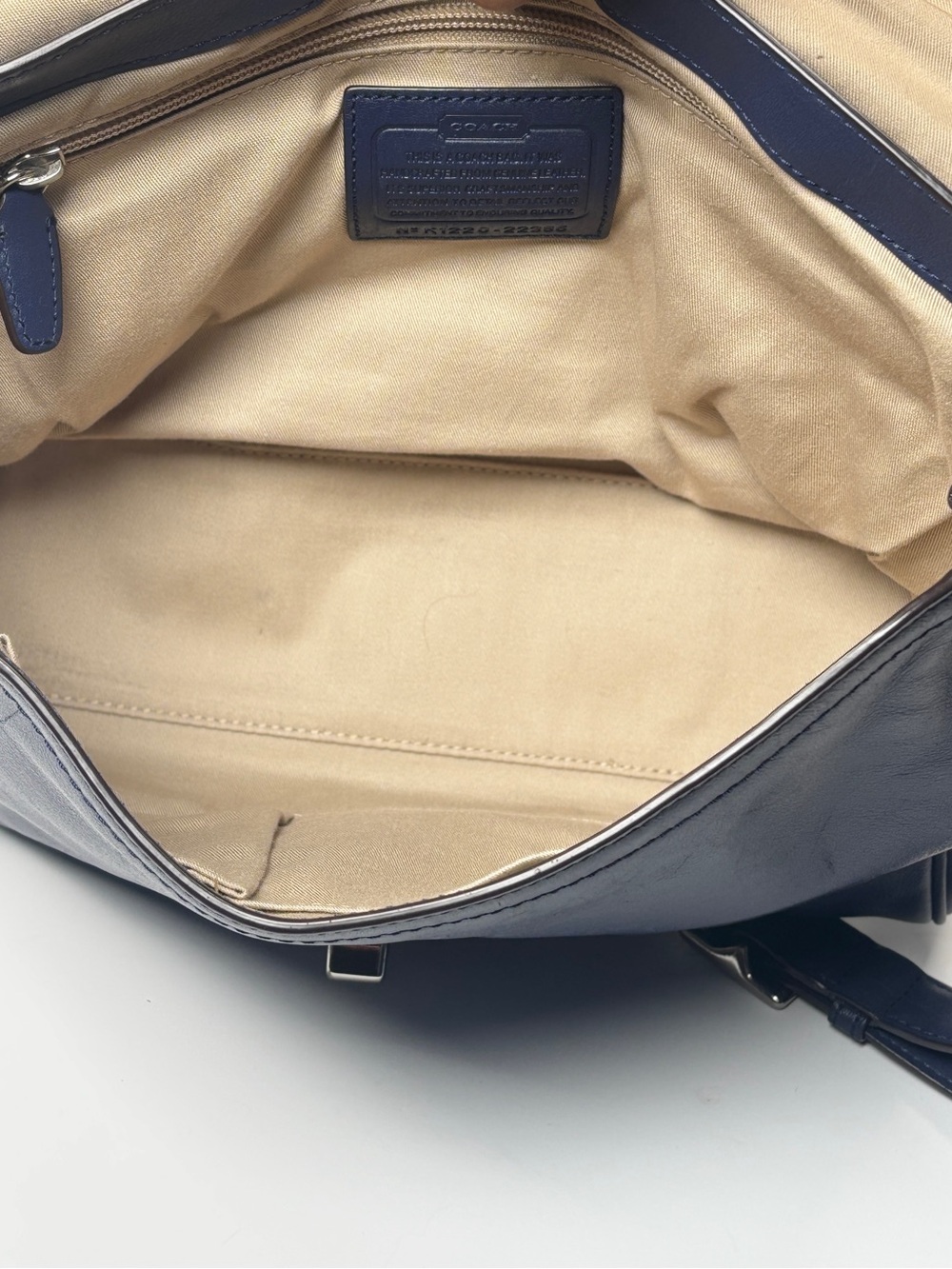 Coach Navy Perforated Crossbody Bag with Yellow tassel Accent. Tan interior. EUC - Picture 7 of 8